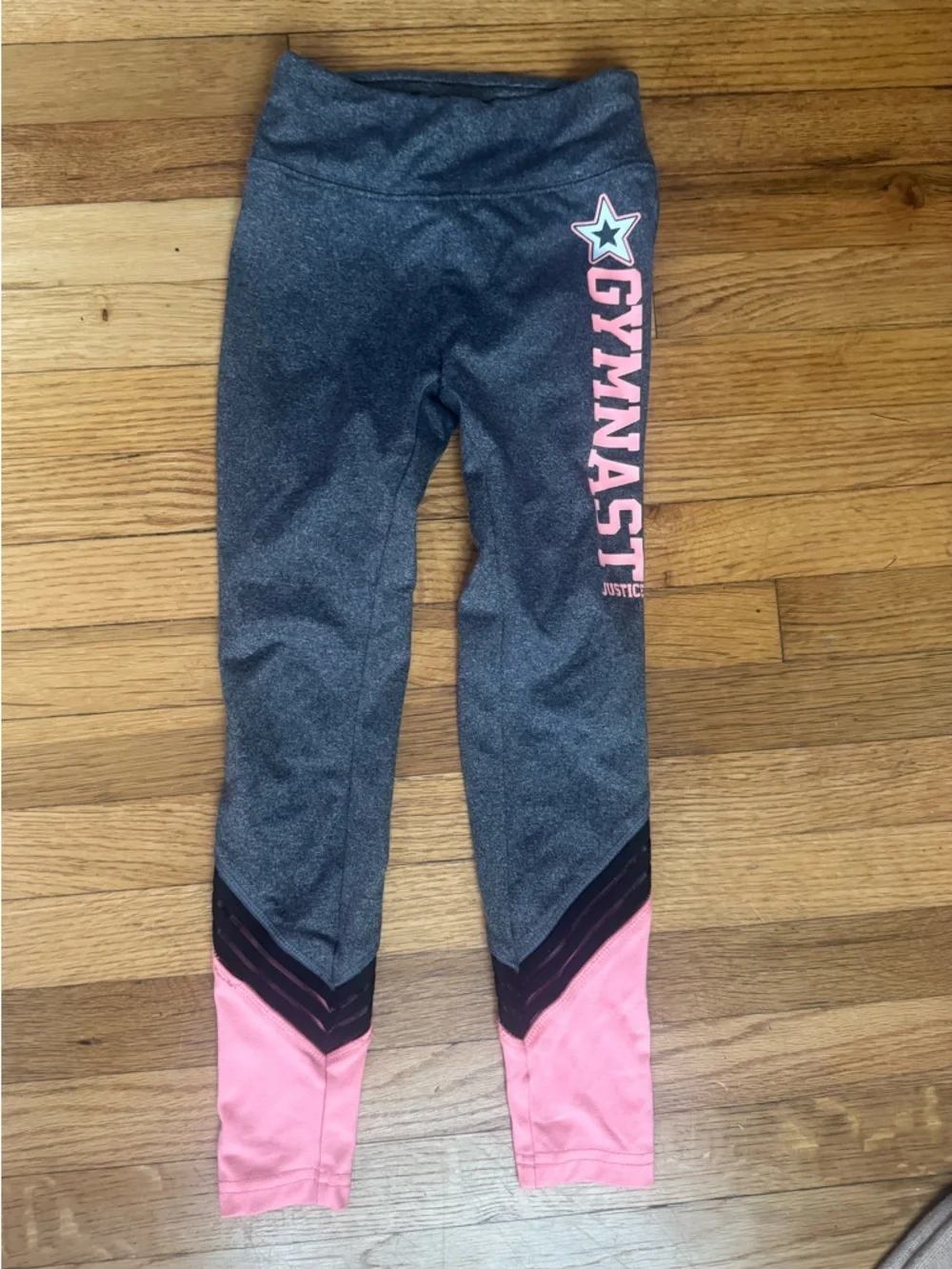 Justice Gray & Pink Gymnast Graphic Leggings